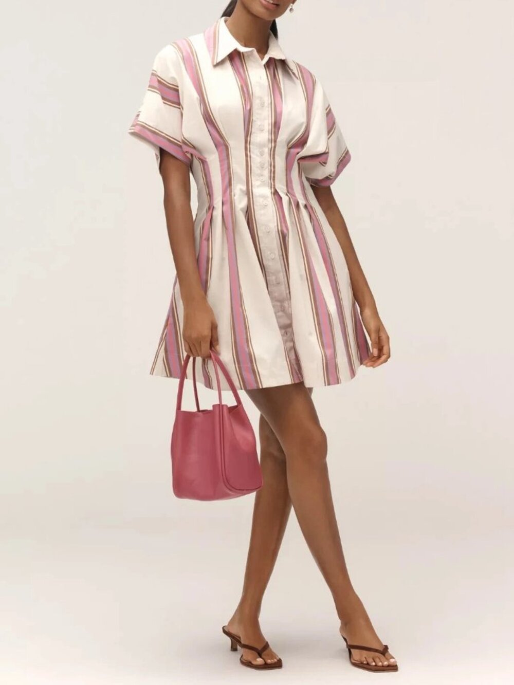 Anthropologie Exquise The Tobie Button-Front Shirt Dress Mini Pink Small - Picture 2 of 13